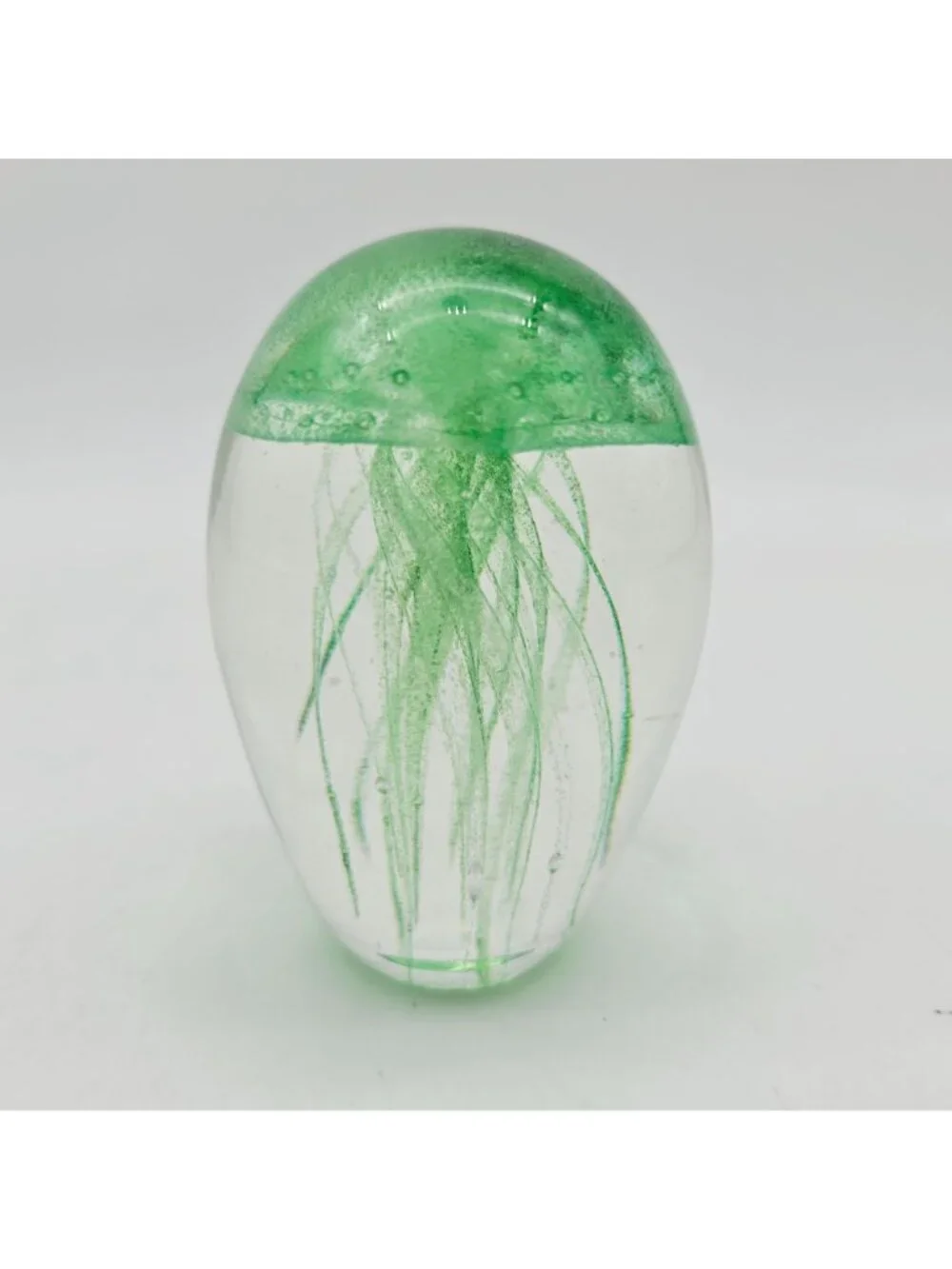 Hand-Blown Glass Jellyfish Paperweight Figurine UV Reactive Green Oval Design - Picture 6 of 9